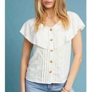 Anthropologie Maeve Eloise Swiss Dot Blouse - Ivory White Button Front Tank Top